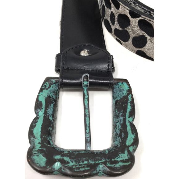 Nbel Women's Size Medium Aqua Metal Belt Buckle Black Stone Design Leather Belt - Picture 3 of 5